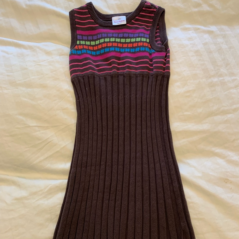Hanna Andersson soft pleated sweater dress size 140 (8) brown with flowers